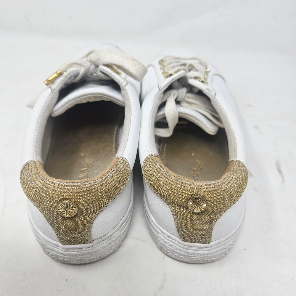 Lilly Pulitzer White Leather Gold Rhinestone Eyelet Low Top Sneakers Womens Sz 7 - Picture 8 of 11